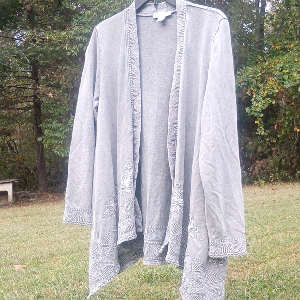 Coldwater Creek Gray Embroidered Cardigan - Picture 6 of 7
